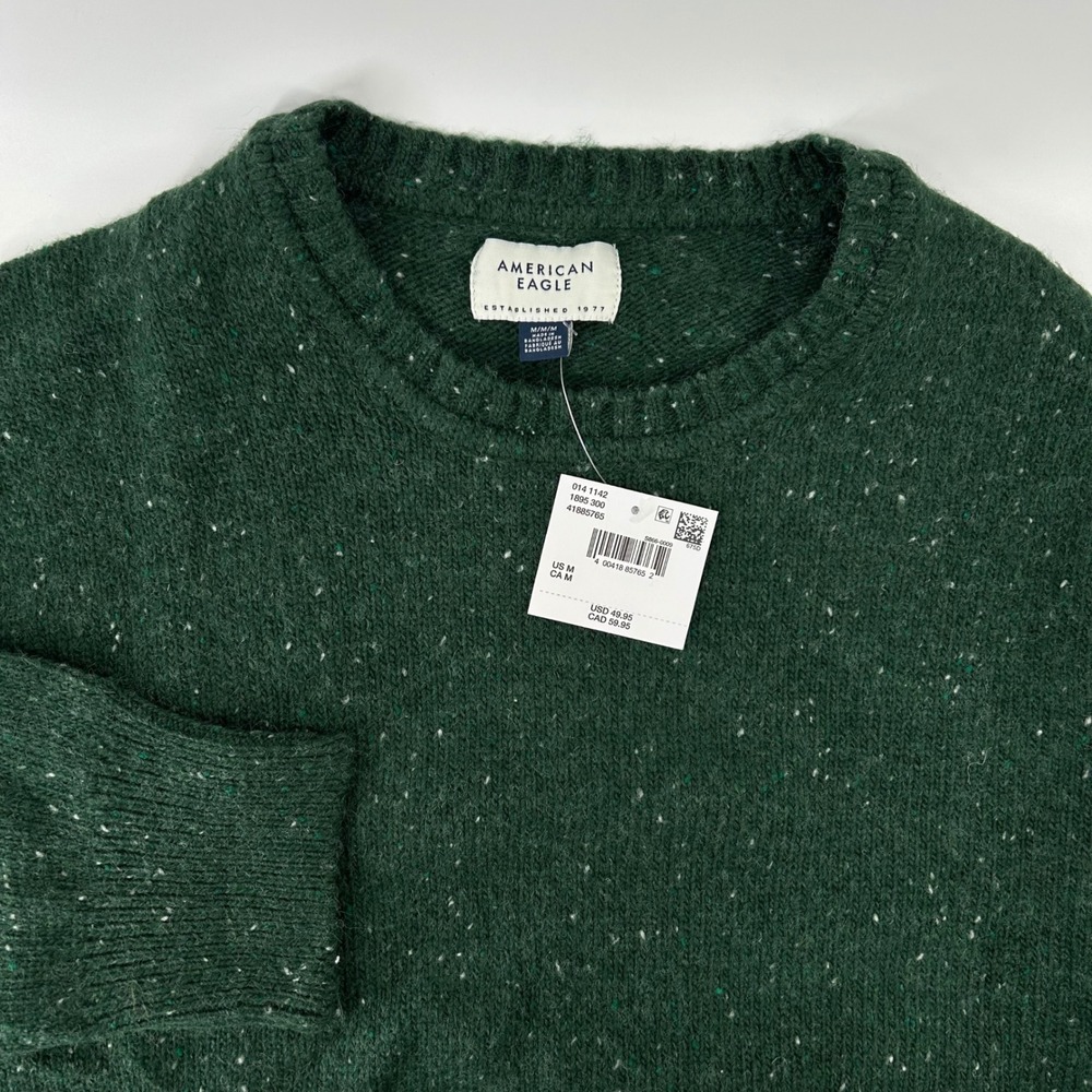 American Eagle Sweater Mens Medium Green Donegal Speckled Wool Blend NWT New